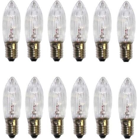 Lot De 12 Ampoules De Rechange E10 - Blanc Chaud - 34 V - 3 W - Pour Chandelier - Guirlande Lumineuse - Bougie Pointue - 2700 K [classe Énergétique G]