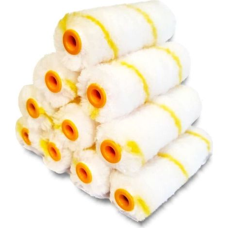 Pack 10 Manchons Mini Rouleaux Pattes De Lapin Rayées Jaune Polyamide 11 Cm Peinture Plinthes Radiateurs Surfaces Lisses Ou Semi-lisses. Décoration Murale Plafond