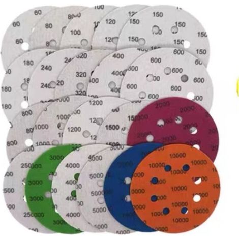 Lot De 21 Disques Abrasifs Auto-agrippants 75mm – Papier De Carbure De Silicium – Grains 60 À 10000 – Pour Ponçage Bois, Métal, Cuir
