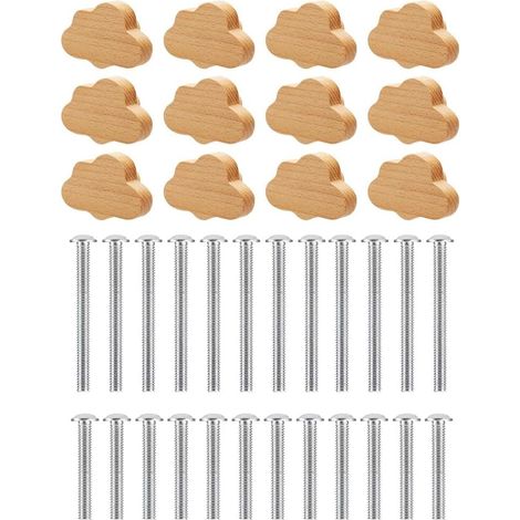 Lot De 12 Boutons De Meuble En Forme De Nuage - En Bois - Pour Commode, Chambre D'Enfant, Armoires En Bois - Pour Armoires Et Meubles