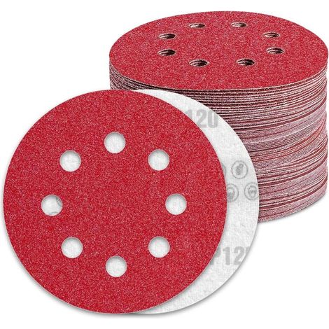 Disques Abrasifs 125mm Grain 120 – Lot De 100 Pièces – 8 Trous Pour Ponceuse Excentrique – Oxyde D'Aluminium Pour Polissage Métal Et Bois