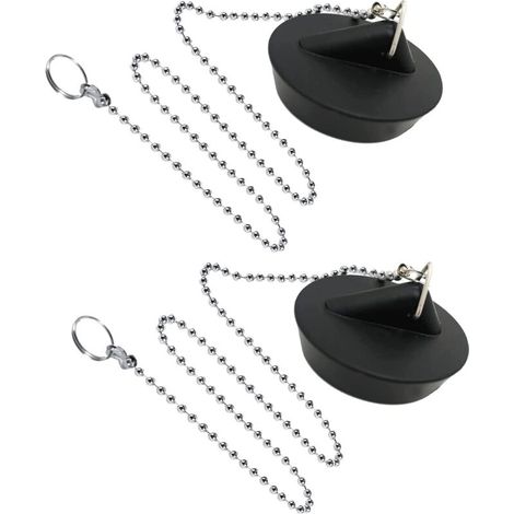 Lot De 2 Bouchons D'Évier En Pvc 44 Mm – Chaîne À Billes – Compatible Avec Vidanges 42 À 45,5 Mm – Installation Sans Outils