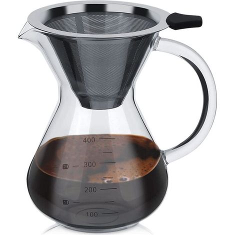 Cafetière Manuelle En Verre Borosilicate 0,4 L – Filtre Permanent En Acier Inoxydable – Service Fluide Sans Éclaboussures