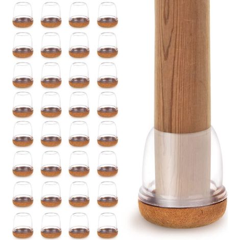 32 Pièces Protecteurs De Pieds De Chaise Avec Feutre, Capuchons De Pieds De Chaise En Silicone Transparent Pour Protéger Les Sols Des Rayures Et Du Bruit, Adaptés Aux Pieds Ronds De Diamètre 19-25 Mm