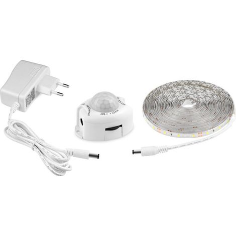 Ruban Led Étanche Ip65 5m Avec Détecteur De Mouvement – Alimentation 12v – Lumière Blanche Pour Chambres, Salons Et Armoires