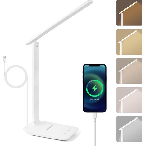 Led Bureau Lamp, Pliable Lampe De Bureau Puissante, 5 Modes De Couleurs Et 5 Niveaux De Luminosité Réglables, Lampe De Lecture Tactile Avec Port Usb Et Fonction Mémoire Pour Lecture Travail