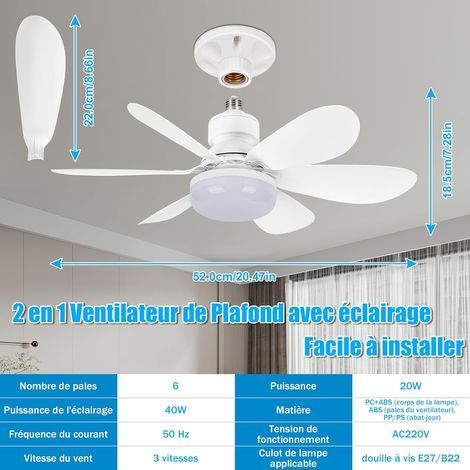 Dimmbarer 40-w-led-deckenventilator Mit Fernbedienung – 6 Flügel – 3 Geschwindigkeitsstufen – E27-fassung – Minimalistisches Design Fürs Schlafzimmer