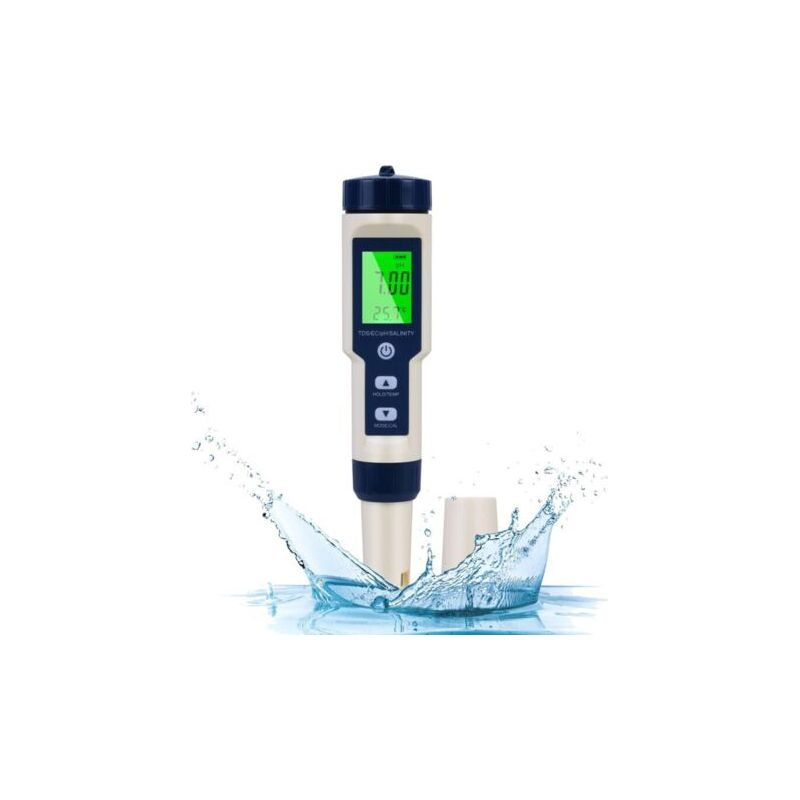Elektronisches 5-in-1-ph-meter Zur Bestimmung Von Ph-wert, Tds, Ec, Temperatur Und Salzgehalt Geeignet Für Trinkwasser Und Schwimmbäder.