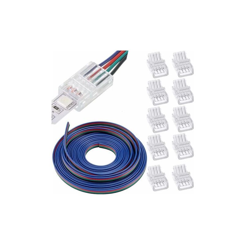 M Led-streifen-verlängerungskabel, 22 Awg 4-poliger Led-streifen-anschlussdraht, Led-steckverbinder, 12–24 V Kabel, Für Smd 3528, 2835, 5050, 5630 + 10 Stück 10 Mm 4-polige Led-steckverbinder (nahtlos