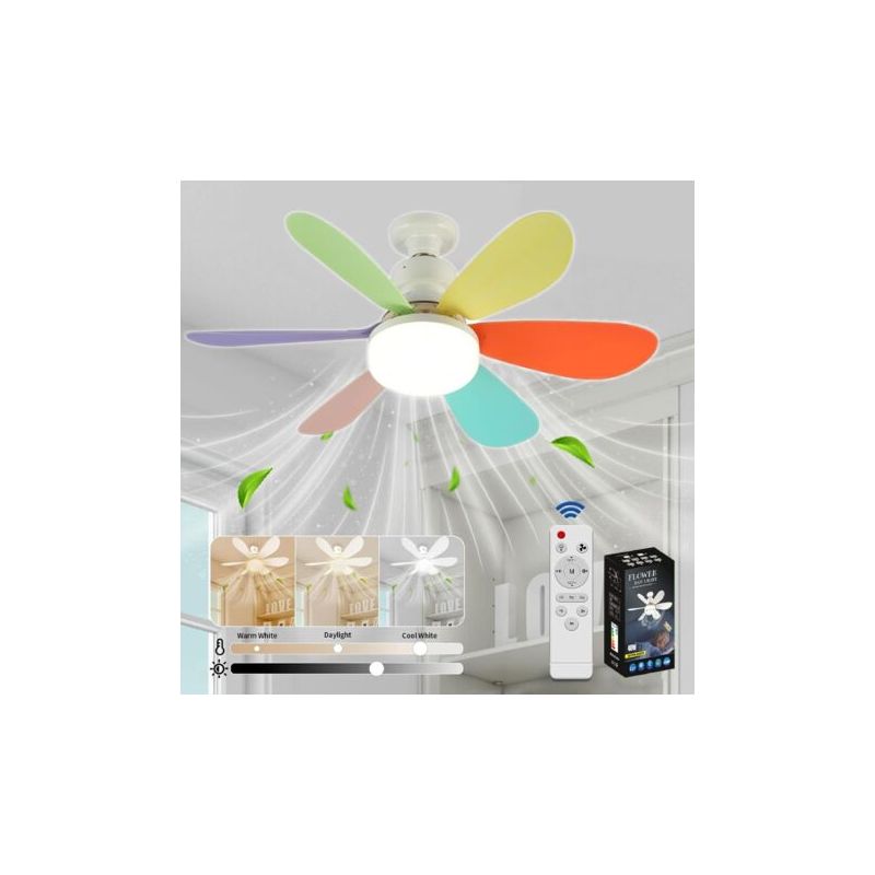 Deckenventilator Mit Licht Und Fernbedienung, Dimmbarer Led-deckenventilator Mit Eingebauter 40-w-e27-glühbirne, 6 Flügel, 3 Geschwindigkeitsstufen, Leise, Für Wohnzimmer, Schlafzimmer, Ohne Sockel (f