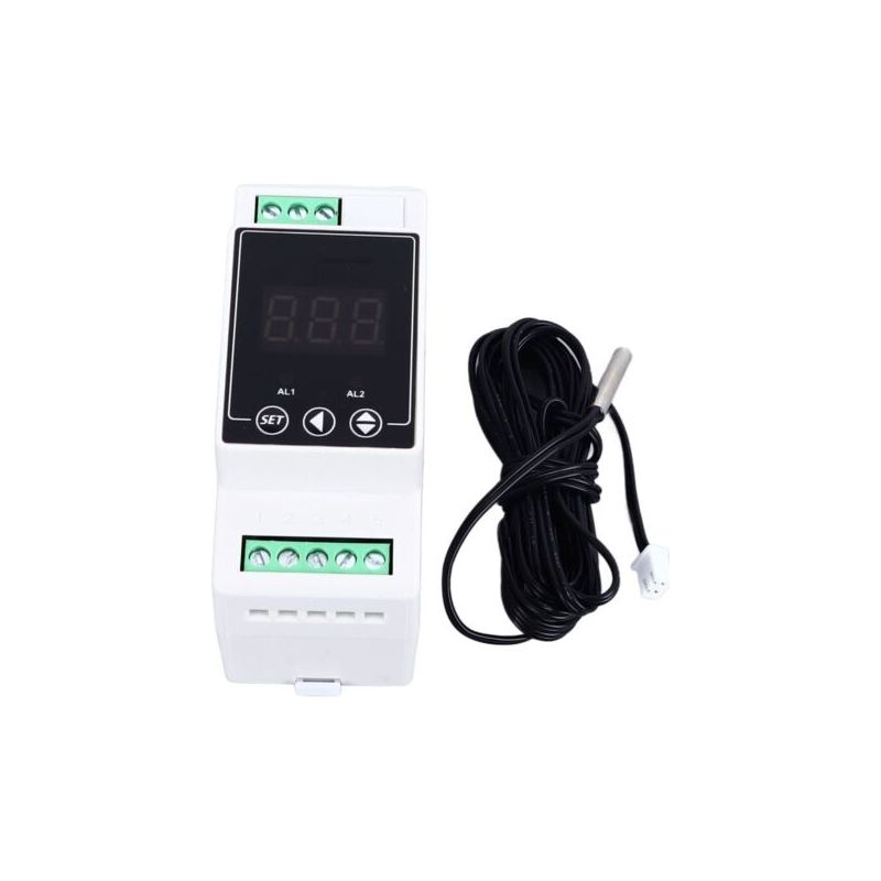 Temperaturregler Mit Schiene Für Heizung Und Kühlung, Digitalthermostat Mit 2 Relais, Zylindrischer Sonde Und Messgerät, Ac 100–240 V