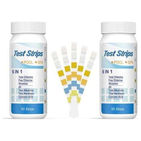 Aiperq 6 En 1 Bandelettes Piscine Brome Spa, Languettes Ph Piscine Bandes Test Qualité D'Eau Sur Chlore Brome Alcalinité Acide Cyanurique Dureté Du Liquide Testeur Générale (100pcs)
