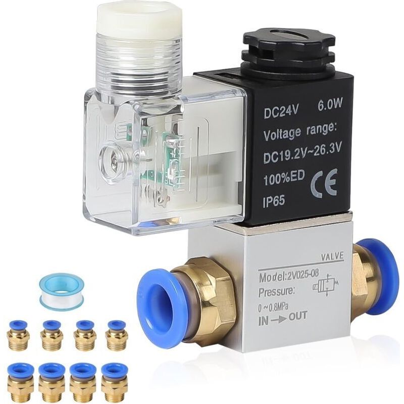 Pneumatisches Magnetventil (24 V Dc), 1/4" 2-wege-magnetventil Mit Anschluss, Magnetisches Aluminium-magnetventil, Druckluftventil Für 6/10-mm-schläuche, Schutzart Ip65