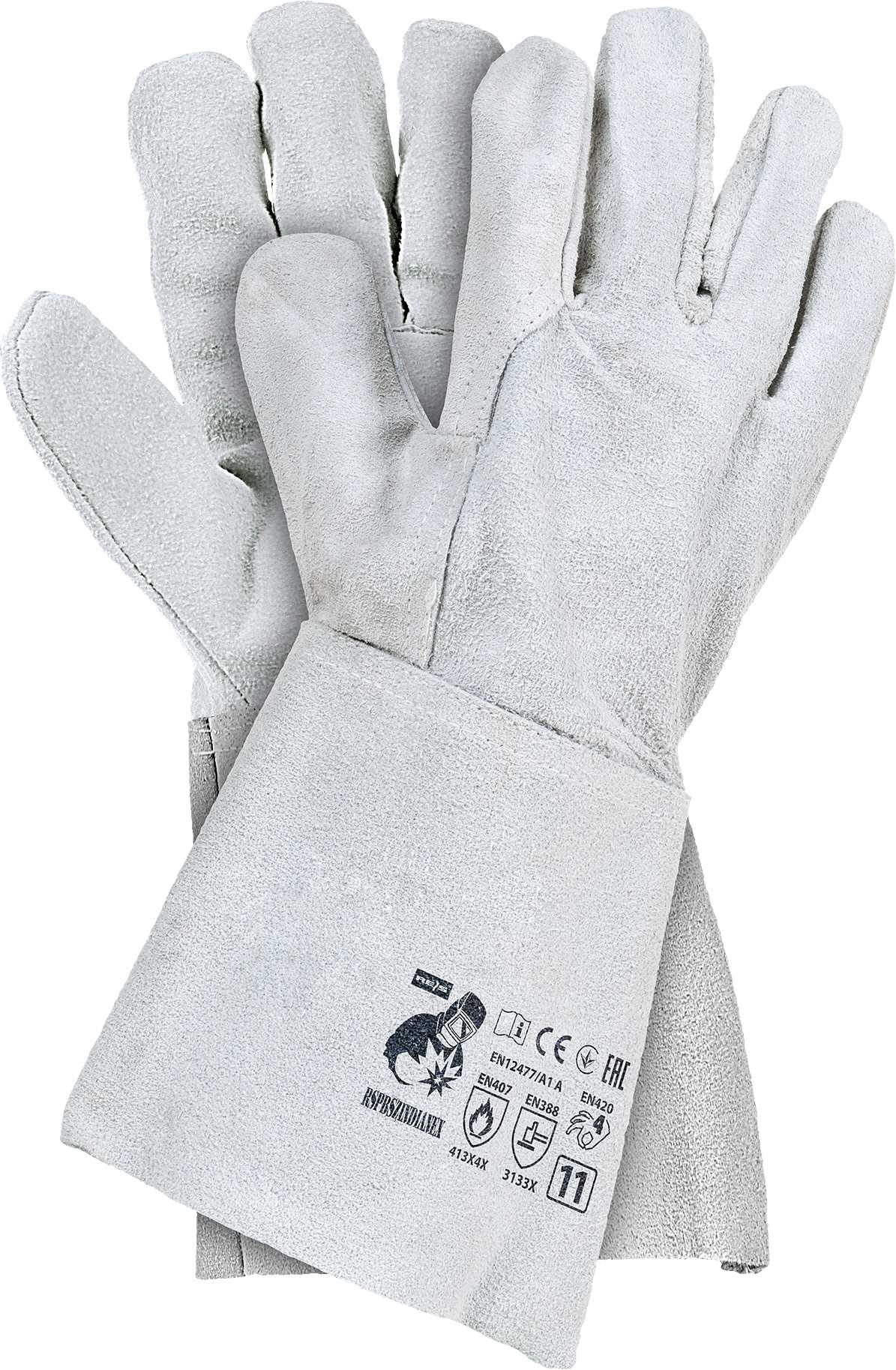 Schweißerhandschuhe / Hellgrau / Größen: 11 - Xxl / Rspbszindianex
