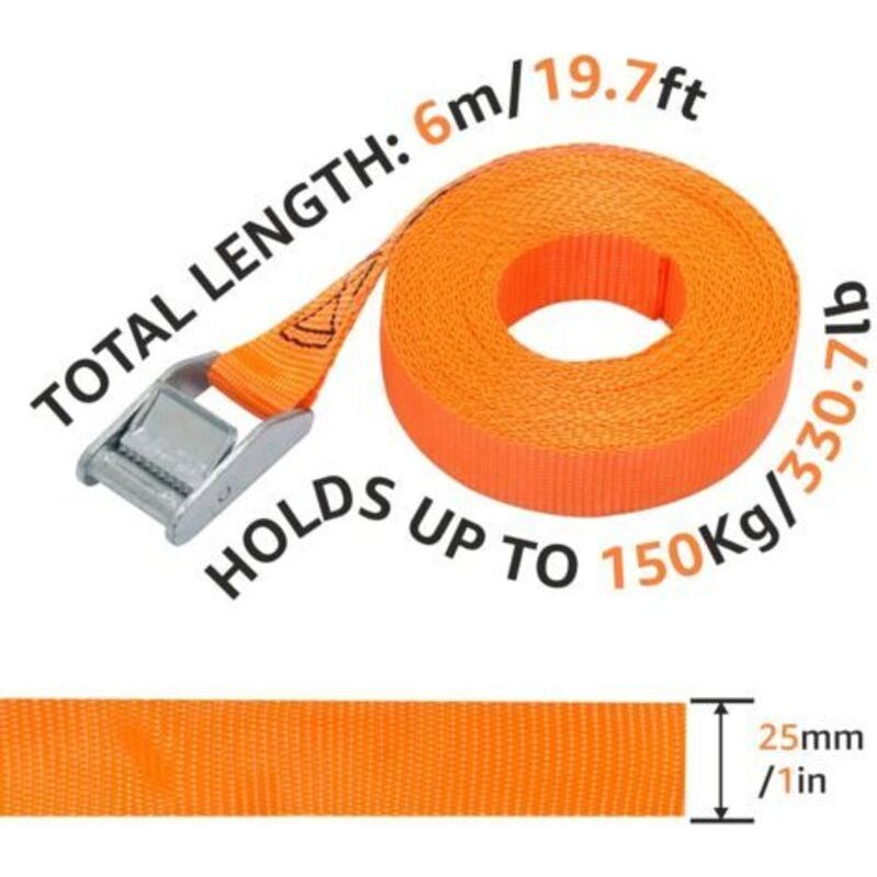 Spanngurte, 6 M Lang, 25 Mm Breit, 150 Kg Tragkraft, 4er-pack, Orange