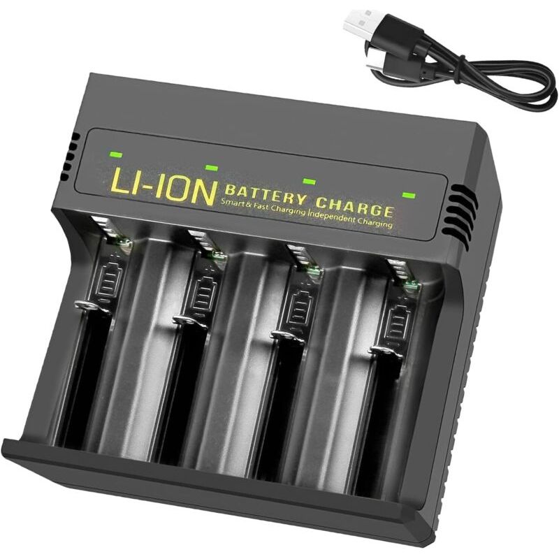 Universelles Ladegerät Für Wiederaufladbare Batterien Vom Typ C, Aa, Aaa, Nimh, Nicd Und Lithium-ionen-akkus Mit Usb-c-schnelllade- Und Entladefunktion Und 4 Unabhängigen Ladeschächten.