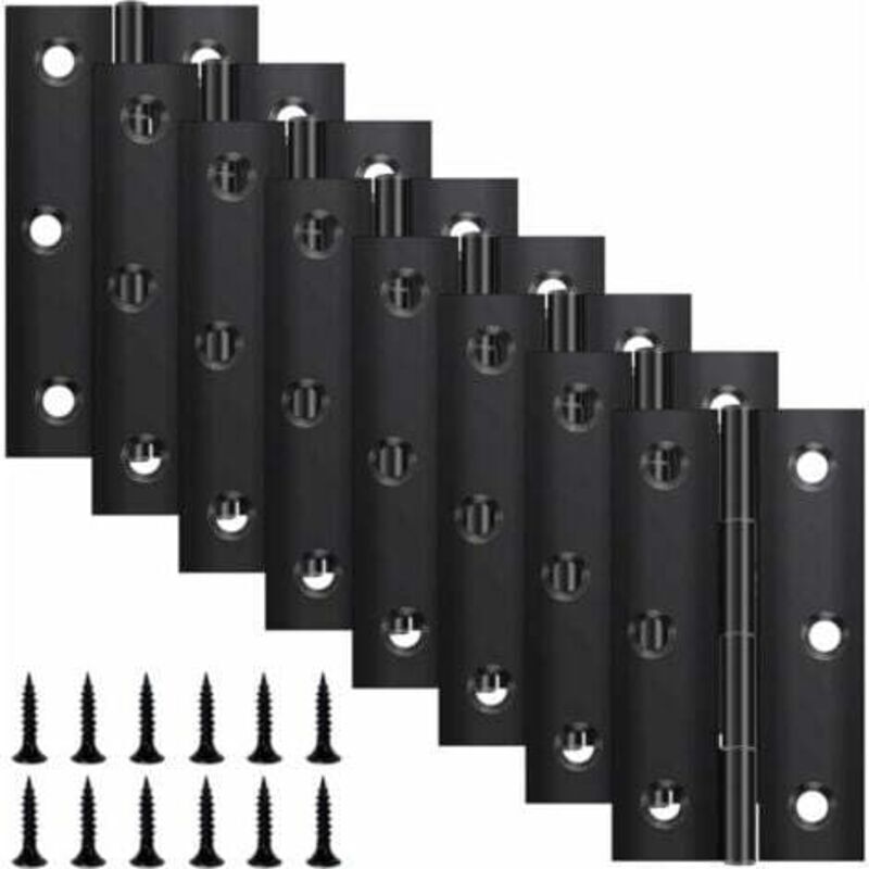 Sabir Set Mit 8 Klappbändern 68 Mm × 38 Mm, Schwarzes Edelstahlband, Klavierband, Kleines Türband Für Türen, Fenster Und Schränke, Inklusive 48 Schrauben