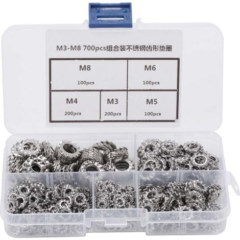 Kit De Rondelles Dentées Externes En Acier Inoxydable 700, Boîte Combinée M3-m8 Pièces, 304 Pièces