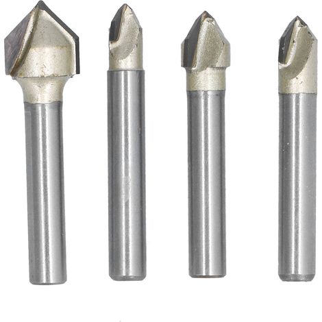 Jeu Industriel De Mèches De Routeur À Rainure En V, 4 Pièces, 90 Degrés 1/4 5/16 3/8 1/2 Pouces, Diamètre De Coupe, Tige 1/4 Pouces