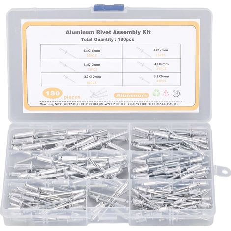 Kit D'Assortiment De Brides De Rivets Aveugles En Alliage D'Aluminium, 6 Tailles, 180 Pièces, Pour Connexion