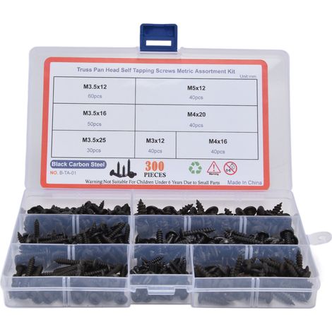 Kit D'Assortiment De Vis Autotaraudeuses À Tête Bombée En Acier Au Carbone, 300 Pièces, M3 M3.5 M4 M5