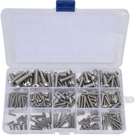 Assortiment De Vis À Tête Cylindrique À Douille Hexagonale En Acier Inoxydable 185, 304 Pièces, Pour Les Réparateurs