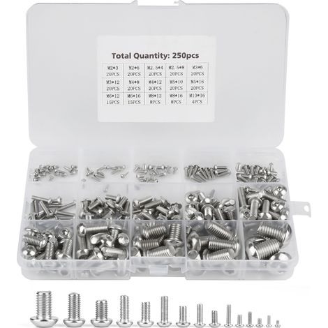Jeu De Vis À Métaux M2/ M2.5/ M3 /m4/ M5/ M6/ M8/ M10, 250 Pièces, Pour Ordinateur Portable/clavier/téléphone/pc (boulon À Vis À Six Pans Creux)