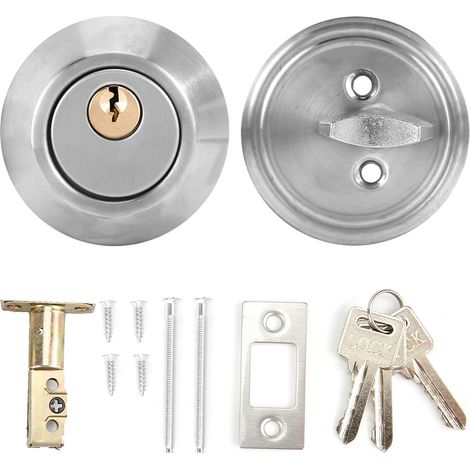Serrure De Porte De Chambre À Coucher Antivol À Cylindre Unique En Acier Inoxydable Avec Clés (argent)
