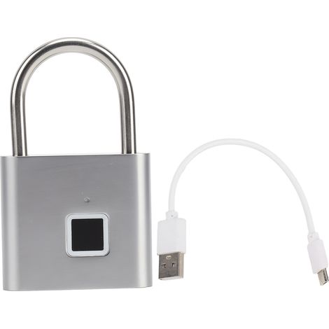 Cadenas À Empreintes Digitales 0,5 S Déverrouiller Étanche Tenir 10 Empreintes Digitales Interface Usb Empreinte Digitale Avec Lumière 3 Couleurs Pour Bagages Argent