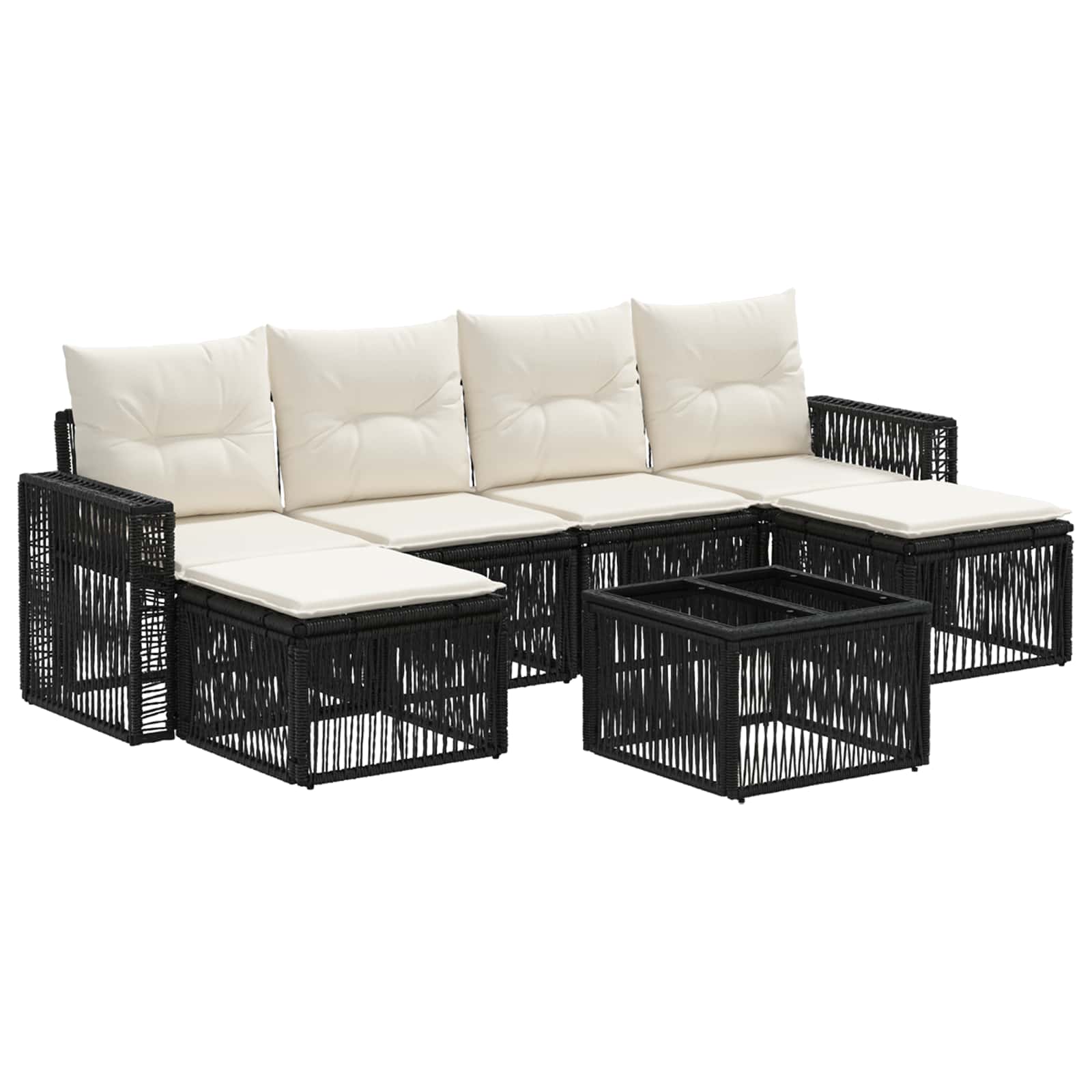 Gartensofa-set 7 Stk. 6-sitzer Schwarz Und Cremeweiß Vidaxl