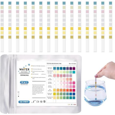 50pcs 9 En 1 Bandelettes De Test Ph Pour Eau De Piscine Et Spa, Test Eau Potable Bandelette Testeur Dureté De L'Eau Pour Aquarium, Pool Teststreifen Pour Analyse Ph Nitrites Chlore Dureté Piscine