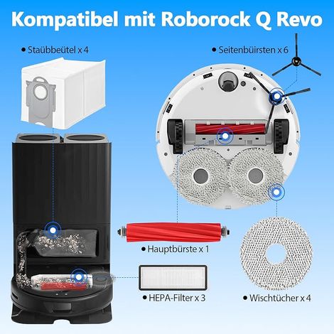 Lot De 20 Accessoires Pour Roborock Q Revo / P10 【pas Pour Q Revo S/pro/maxv】1 Brosse Principale, 3 Filtres Hepa, 6 Brosses Latérales, 4 Lingettes, 4 Sacs À Poussière, 1 Tournevis, 1
