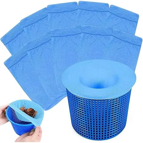 Accessoires De Piscine (10 Pièces Bleues) Chaussettes De Skimmer De Piscine, Filet De Filtration Réutilisables, Chaussettes Élastiques Et Résistantes En Nylon, Accessoires De Piscine