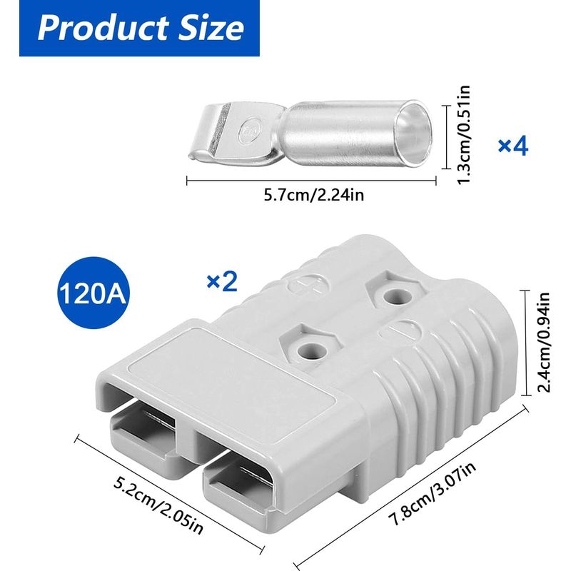 2er-pack 120a Batterie-schnellverbinder, 120a 600v Hochstromstecker Für Wohnmobile, Autos, Anhänger Und Große Elektrische Maschinen (grau)
