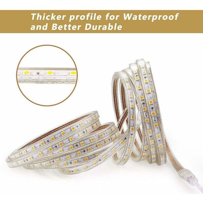 M Led-streifen, Superhell, 220 V Mit Schalter, 5050, Ip65 Wasserdicht, Warmweißes Licht