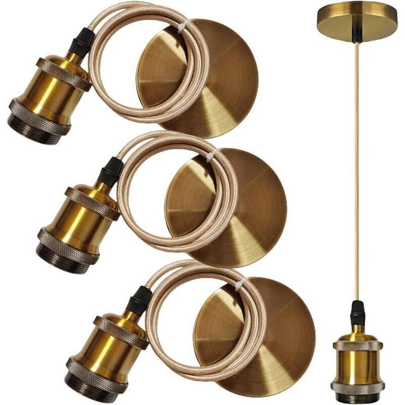 Set Aus 3 Vintage-pendelleuchten, E27-fassung, E27-lampenfassung Mit 100 Cm Kabel, Lampenfassung