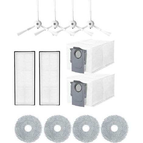 Kit D'Accessoires De 12 Pièces Pour L'Aspirateur Robot Roborock Q Revo/p10, Comprenant 4 Chiffons, 2 Sacs À Poussière, 4 Brosses Latérales Et 2 Filtres.