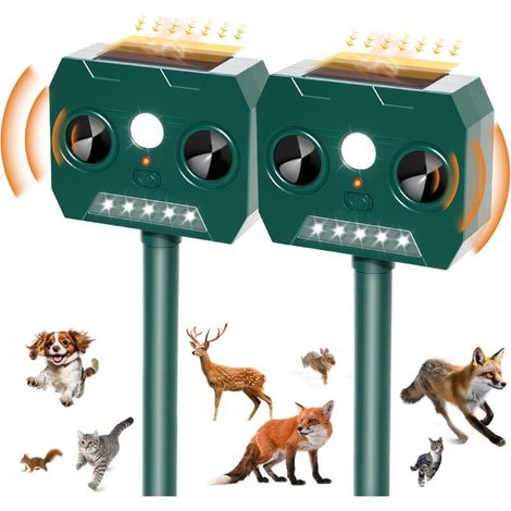 2-teiliges Katzenabwehrsystem Für Den Außenbereich, Solarbetriebenes Ultraschall-hundeabwehrsystem 2025, Ip45 Wasserdicht, 12 M Reichweite, 120° Abstrahlwinkel, Gartentierabwehrsystem Mit Led-licht Fü