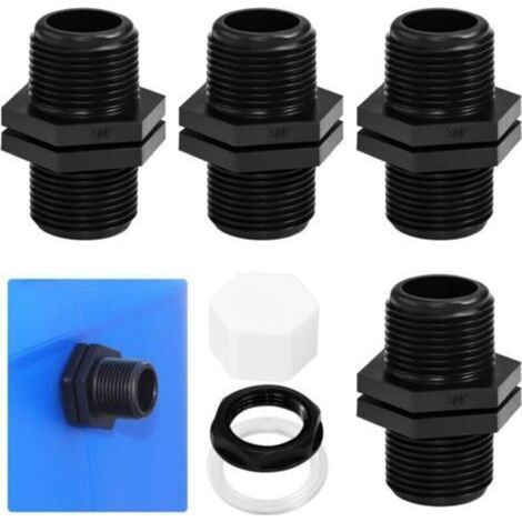 4 Komplette Wassertank-fittings, 25-mm-wassertank-schottverschraubungen, Wassertank-verteilerfittings Mit 4 Muttern, 4 Dichtungen, 4 Kappen Für Wassertank, Fass, Zisterne (3/4 Zoll)