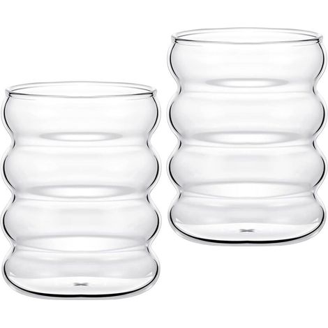Set Aus 2 Wellenförmigen Gläsern Im Vintage-stil Mit Geriffelter Oberfläche, Ideal Für Wasser, Kaffee, Getränke, Wein, Cocktails, Whisky Und Bier.