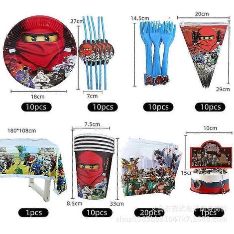 Ninjago-pappteller, Pappbecher, Papierservietten, Rice-krispies-schachteln, Tischdecke, Tischdecke Mit Wimpelkette, Ninjago-geburtstag