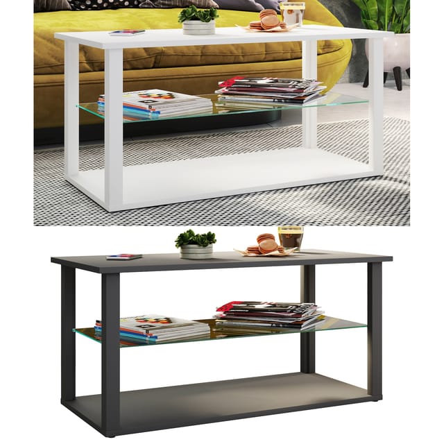 Holz Sofatisch Couchtisch Glas Wanilo L