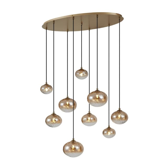 Art-deco-hängelampe Gold Mit Bernsteinfarbenem Glas 9-flammig - Jia