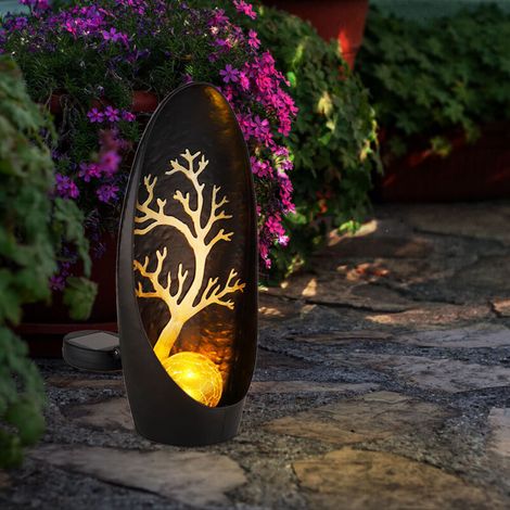 Globo – Dekorative Solarleuchte Aus Schwarzem Metall Und Bernsteinfarbenem Glas – Schutzart Ip44 Für Den Außenbereich – 1 Led (3000 K) – 6–8 Stunden Akkulaufzeit – Abmessungen: 14 X 7 X 30 Cm