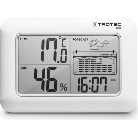 Trotec – Thermo-hygrometer Bz07 – Wetterstation Mit 5-zoll-lcd-display – Temperatur, Luftfeuchtigkeit, Uhrzeit, Datum – Komfortanzeige Und Wettertrend