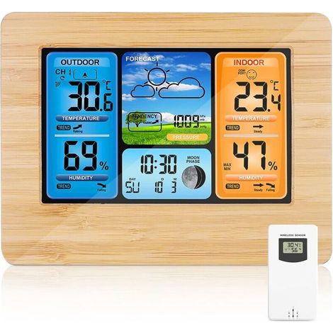 Ahlsen – Drahtlose Wetterstation Mit Digitaler Wettervorhersage – Temperatur/luftfeuchtigkeit/barometer/wecker/mondstanduhr – 6,5-zoll-lcd-bildschirm