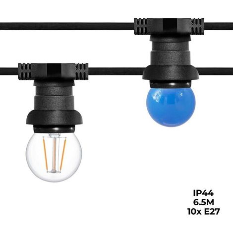 Barcelona Led-lichterkette – 6,5 M Für Den Außenbereich – 10 E27-fassungen – 50 Cm Abstand – 60 W – Reihenschaltung Möglich – Schutzart Ip65