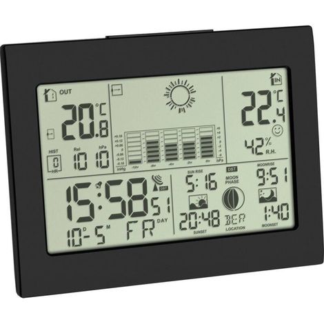 Drahtlose Wetterstation – Blaue Hintergrundbeleuchtung – Innen-/außentemperatur – Luftfeuchtigkeit – Wettervorhersage – Max. 3 Sensoren – Tfa Dostmann
