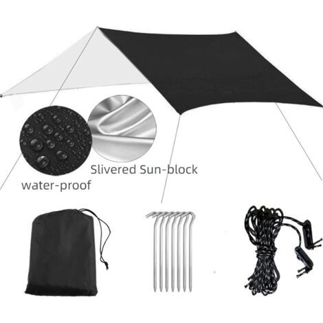 3 X 3 M Wasserdichtes Sonnenschutzdach, Uv-beständige Plane, Strandzelt, Sonnenschutz, Camping-hängematte, Regenschutz, Markise, Mit Abspannleinen Und Heringen, Tragetasche.