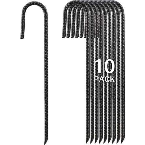 40 Cm Lange, Robuste Stahlanker – 10er-packung, J-anker Für Zelte, Gartenzäune, Pflanzen Und Textilschläuche, Schwarz